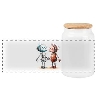 Verliebte Roboter Aus Einzelteilen Liebe Shirt - Panorama Keksdose mit Holzdeckel - Weiß - Vorne