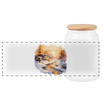 Aquarell Winterlandschaft - Panorama Keksdose mit Holzdeckel - Weiß - Vorne