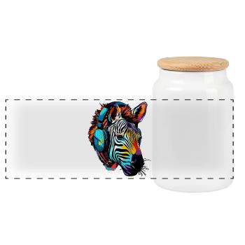 Zebra mit Kopfhörer Musik Zebrakopf - Panorama Keksdose mit Holzdeckel - Weiß - Vorne