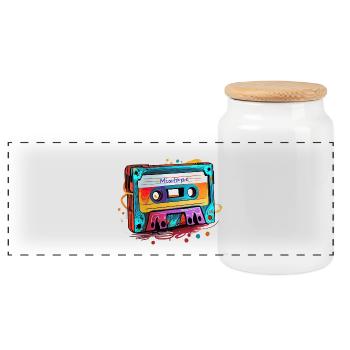 Mixtape - Panoramic Cookie Jar with Wooden Lid - white - Front