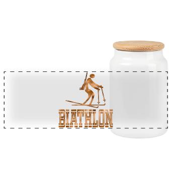WINTER SPORTS BIATHLON BIATHLETE BIATHLETES - Panoramic Cookie Jar with Wooden Lid - white - Front