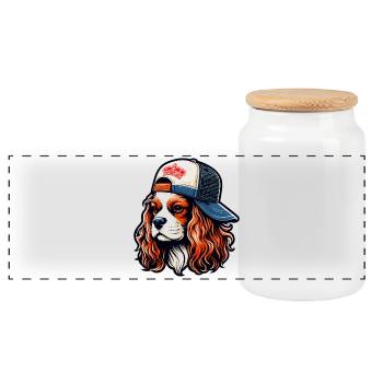 Cavalier King Charles Hund mit Mütze - Panorama Keksdose mit Holzdeckel - Weiß - Vorne