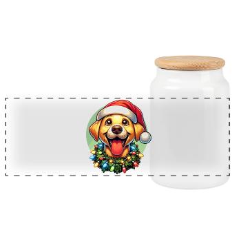 Labrador Merry Christmas - Warm Gift - Panoramic Cookie Jar with Wooden Lid - white - Front