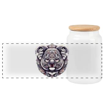 Koala mit Mandalas dekoriert - Panorama Keksdose mit Holzdeckel - Weiß - Vorne