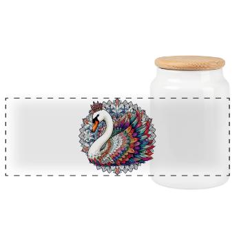 Swan decorated with Mandalas - Panoramic Cookie Jar with Wooden Lid - white - Front