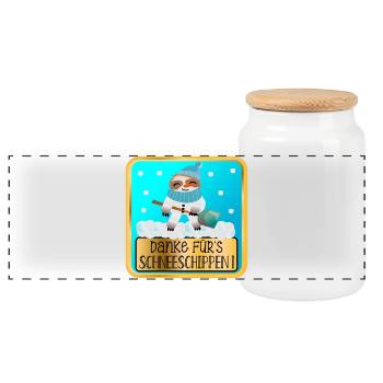 DANKESCHÖN GESCHENKE - SCHNEE SCHIPPEN FAULTIERE - Panorama Keksdose mit Holzdeckel - Weiß - Vorne