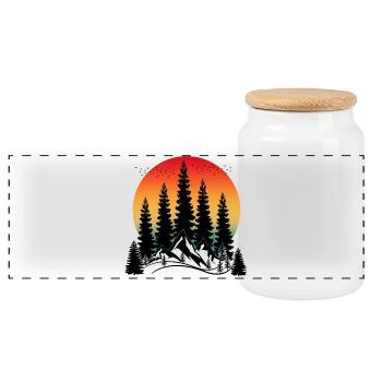 SUNSET MOUNTAIN AND TREES - Panoramic Cookie Jar with Wooden Lid - white - Front