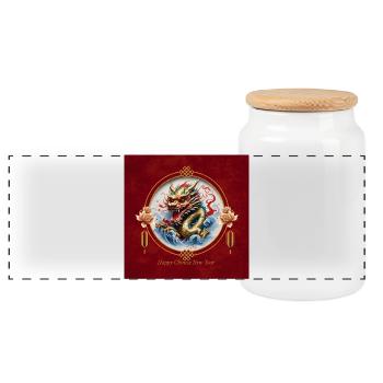 Bonne année du Dragon Chinois. - Boîte à biscuits avec couvercle en bois - blanc - Devant