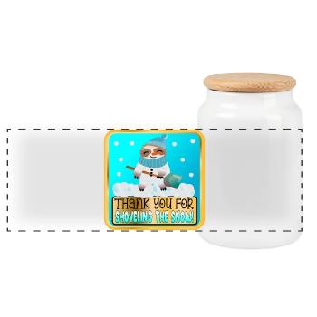 SHOVELING THE SNOW - THANK YOU SLOTH - Panoramic Cookie Jar with Wooden Lid - white - Front