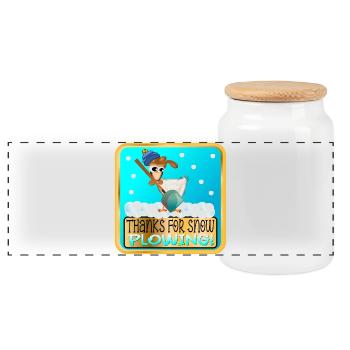 WINTER CHICKEN - THANKS FOR SNOW PLOWING - Panoramic Cookie Jar with Wooden Lid - white - Front