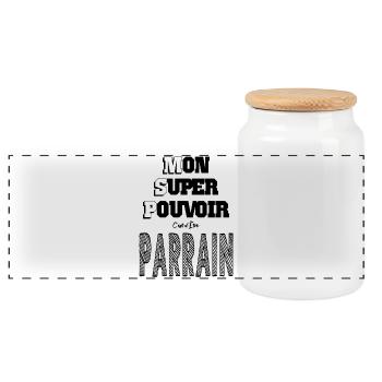 Mon Super Pouvoir Etre Parrain - Boîte à biscuits avec couvercle en bois - blanc - Devant