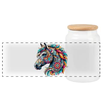 Horse decorated with Mandalas - Panoramic Cookie Jar with Wooden Lid - white - Front
