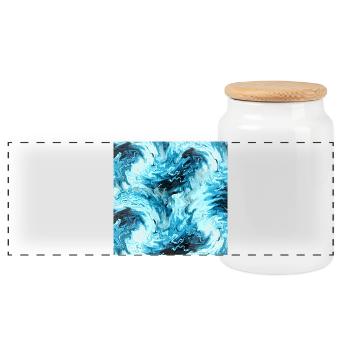 Maritime Water Marble Design - Panoramic Cookie Jar with Wooden Lid - white - Front