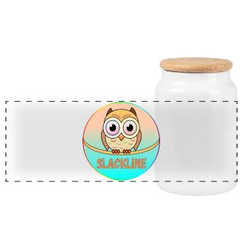 SLACKLINE OWLS - BIRDS - Panoramic Cookie Jar with Wooden Lid - white - Front