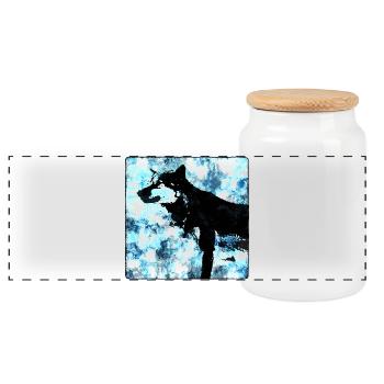 Silhouette de loup Aquarelles - Boîte à biscuits avec couvercle en bois - blanc - Devant