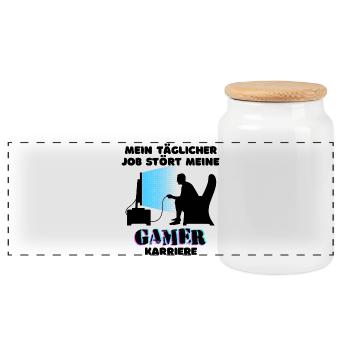 Gamer Job Statement Karriere Arbeit Workaholic - Panorama Keksdose mit Holzdeckel - Weiß - Vorne