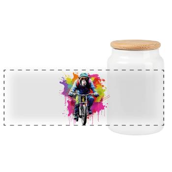 Singe avec VTT, vélo, chimpanzé, singe - Boîte à biscuits avec couvercle en bois - blanc - Devant
