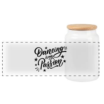 Dancing is my Passion - Panoramic Cookie Jar with Wooden Lid - white - Front