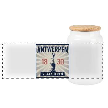 Antwerp 1830 Vintage - Panoramic Cookie Jar with Wooden Lid - white - Front