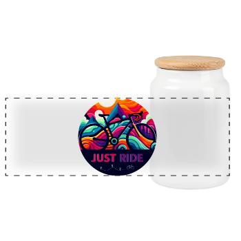 Just Ride - Easy Cycling - Panoramic Cookie Jar with Wooden Lid - white - Front