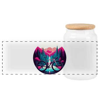 Vélo sur fond de nature violette. - Boîte à biscuits avec couvercle en bois - blanc - Devant