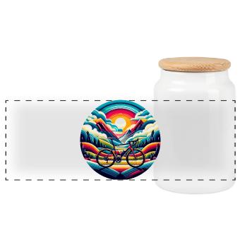 Road bike, gravel scenic landscape - Panoramic Cookie Jar with Wooden Lid - white - Front