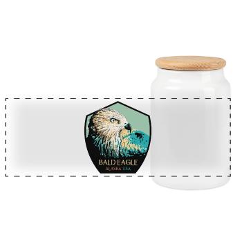 Alaskan Bald Eagle Portrait - Panoramic Cookie Jar with Wooden Lid - white - Front
