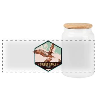 Golden Eagle of Finland – Wild Illustration - Panoramic Cookie Jar with Wooden Lid - white - Front