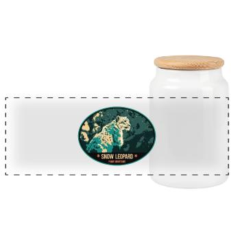 Snow Leopard illustration patch - Panoramic Cookie Jar with Wooden Lid - white - Front