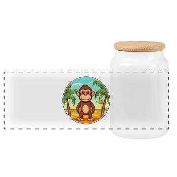 Affe Aquarell Cartoon Kawaii Clipart Tier - Panorama Keksdose mit Holzdeckel - Weiß - Vorne