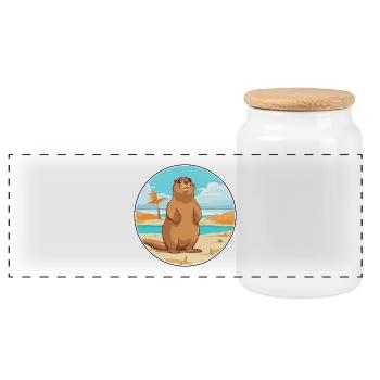 Murmeltier Aquarell Cartoon Kawaii Clipart Tier - Panorama Keksdose mit Holzdeckel - Weiß - Vorne