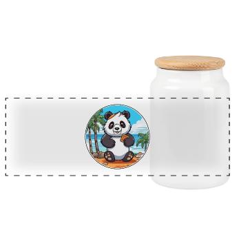 Panda Aquarell Karikatur Kawaii Clipart Tier - Panorama Keksdose mit Holzdeckel - Weiß - Vorne