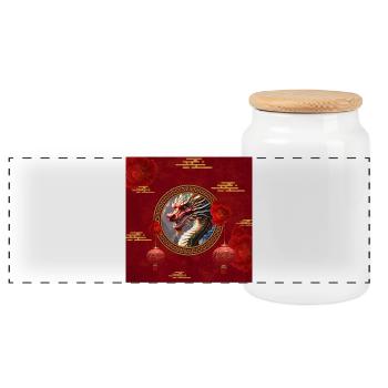 Bonne année du Dragon Chinois - Boîte à biscuits avec couvercle en bois - blanc - Devant