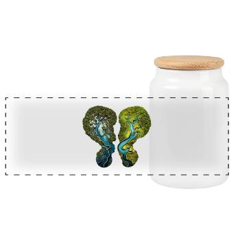 Climate Change Lungs Forest River Environment Shirt - Panoramic Cookie Jar with Wooden Lid - white - Front