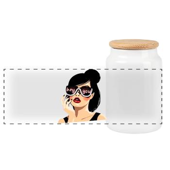 Sunglasses Style"Hey You" Illustration - Panoramic Cookie Jar with Wooden Lid - white - Front