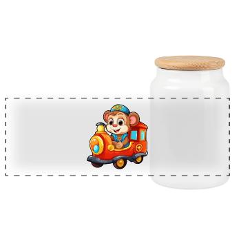 Chemin de fer des singes Chimpanzé Monkey Rides Railroad - Boîte à biscuits avec couvercle en bois - blanc - Devant