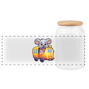 Koala Koala Bear Railroad Koala Bear Rides Railroad - Panoramic Cookie Jar with Wooden Lid - white - Front