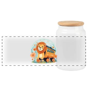 Lion Rides Railroad Lion’s Head Lions - Boîte à biscuits avec couvercle en bois - blanc - Devant