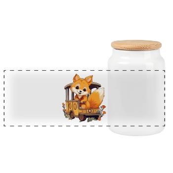 Fox Foxes Railroad Fox Rides Railroad - Panoramic Cookie Jar with Wooden Lid - white - Front