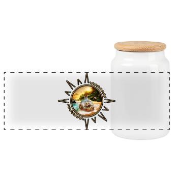 Bouteille unique et surprenante avec bateau - Boîte à biscuits avec couvercle en bois - blanc - Devant