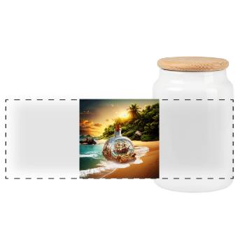Bouteille unique et surprenante avec bateau - Boîte à biscuits avec couvercle en bois - blanc - Devant