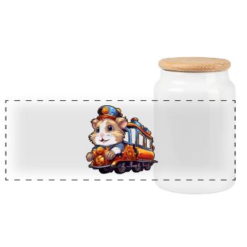 Hamster chevauche Train Hamster doré Hamster nain - Boîte à biscuits avec couvercle en bois - blanc - Devant