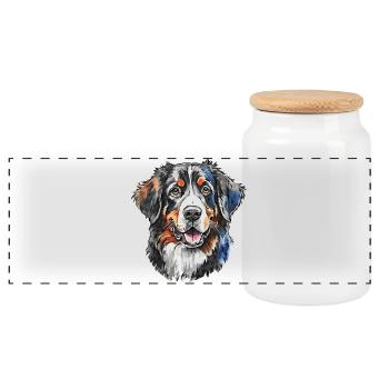 Bernese Mountain Dog Portrait - Panoramic Cookie Jar with Wooden Lid - white - Front
