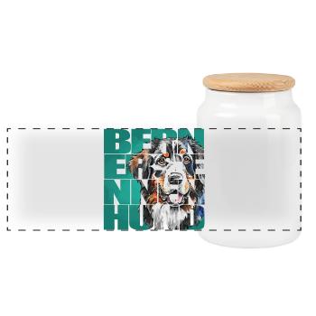 Berner Sennenhund Portrait - Panorama Keksdose mit Holzdeckel - Weiß - Vorne