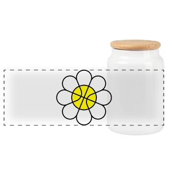 Basketball Daisy Flower - Panoramic Cookie Jar with Wooden Lid - white - Front
