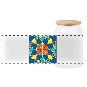 Basketball-Mandala - Panorama Keksdose mit Holzdeckel - Weiß - Vorne