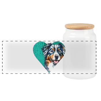 Australian Shepherd Portrait - Panoramic Cookie Jar with Wooden Lid - white - Front