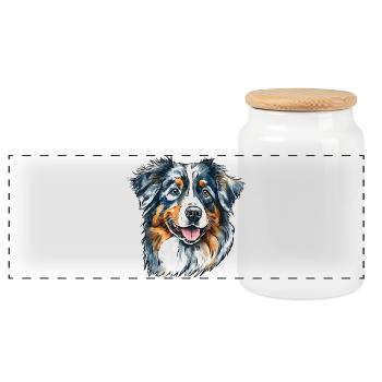 Australian Shepherd Portrait - Panoramic Cookie Jar with Wooden Lid - white - Front