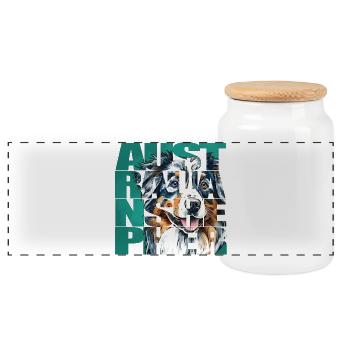 Australian Shepherd Portrait - Panoramic Cookie Jar with Wooden Lid - white - Front