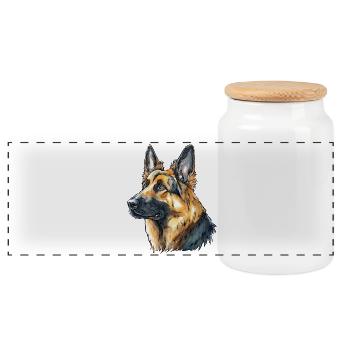 German Shepherd Portrait - Panoramic Cookie Jar with Wooden Lid - white - Front